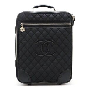 Authentic CHANEL CC Quilted Nylon Luggage Carry-on Trolley Wheels Travel Bag